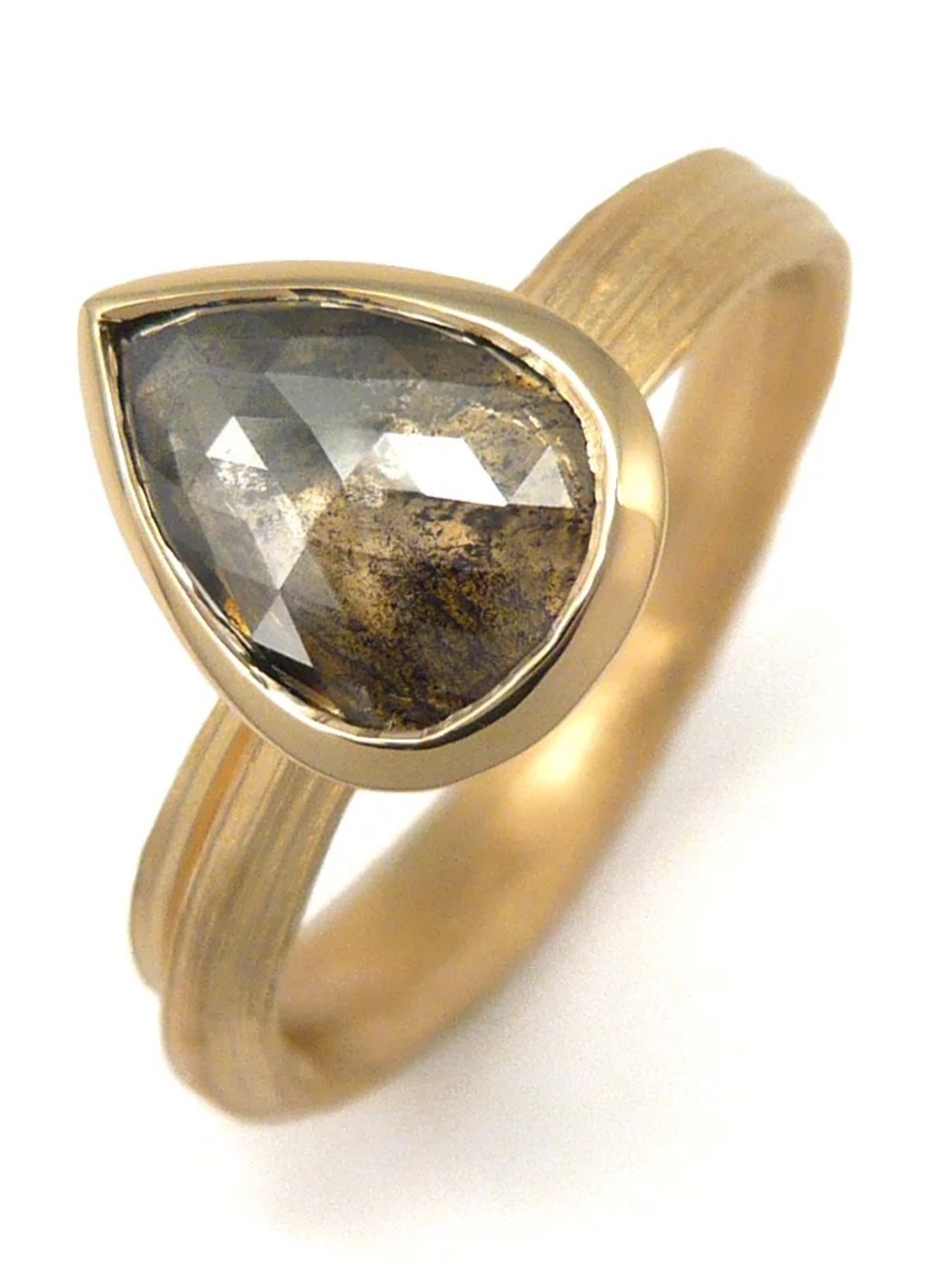 Vintage-Feel Handmade 14k Gold Teardrop Rose Cut Diamond Mitsuro Ring
